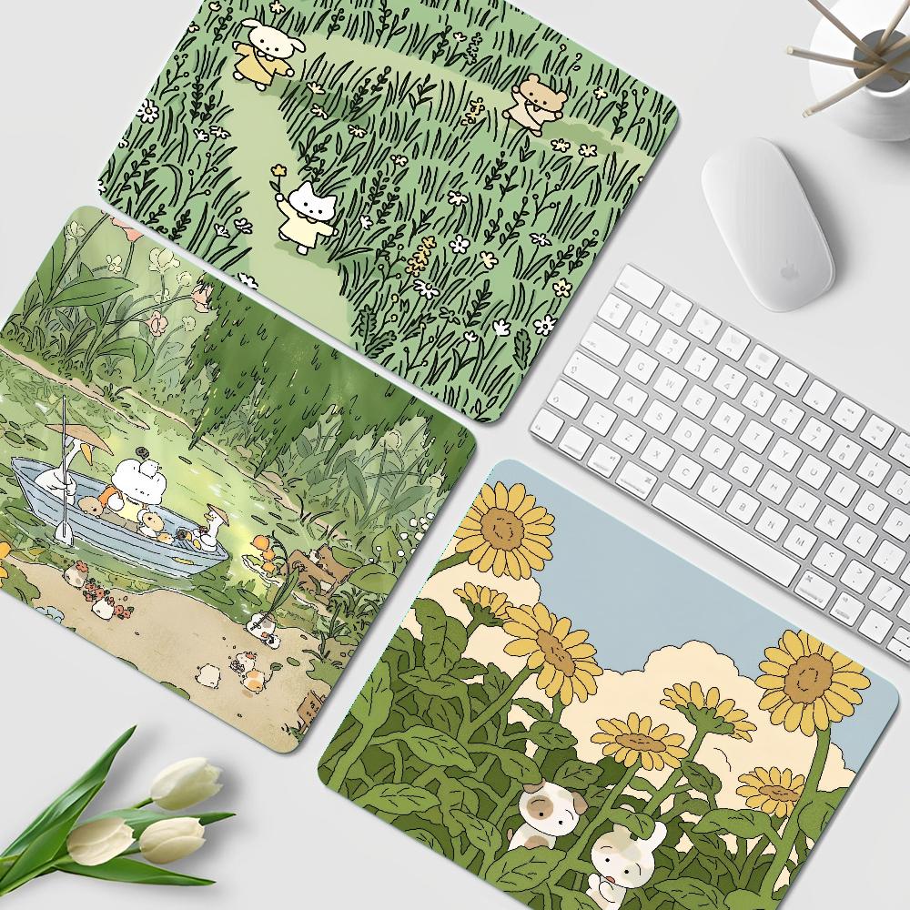 Korean Desk Setup - Green Plant Desk Mat Cute Kawaii