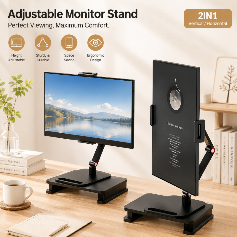 Desk Setup With Laptop And Monitor - Expandable Portable Monitor Mount Stand, Adjustable