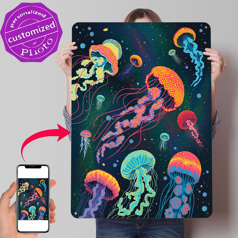 Desk Setup Background - Vibrant Jellyfish in Cosmic Background Tin