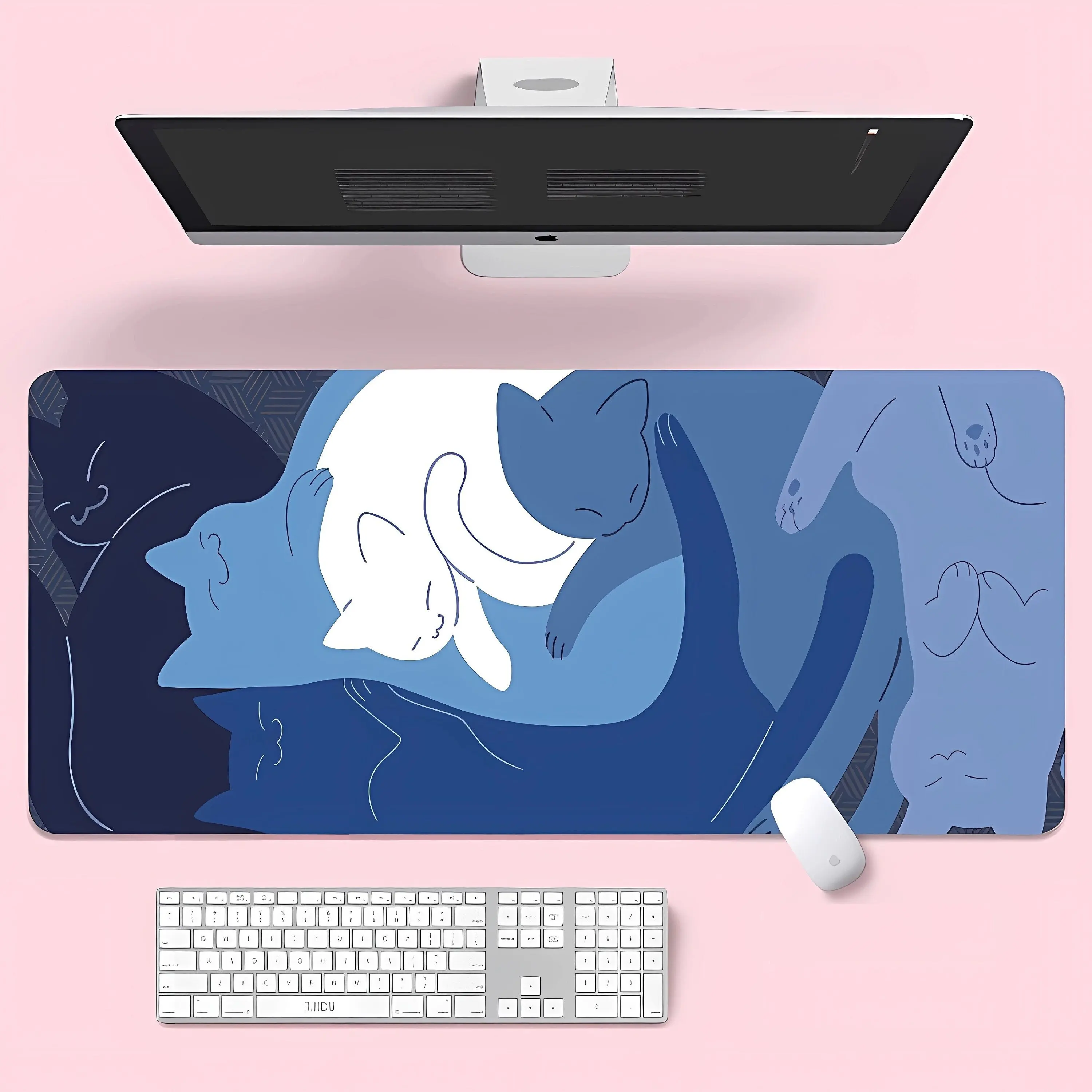 Korean Desk Setup - Large Mouse Pad XXL Cute Blue