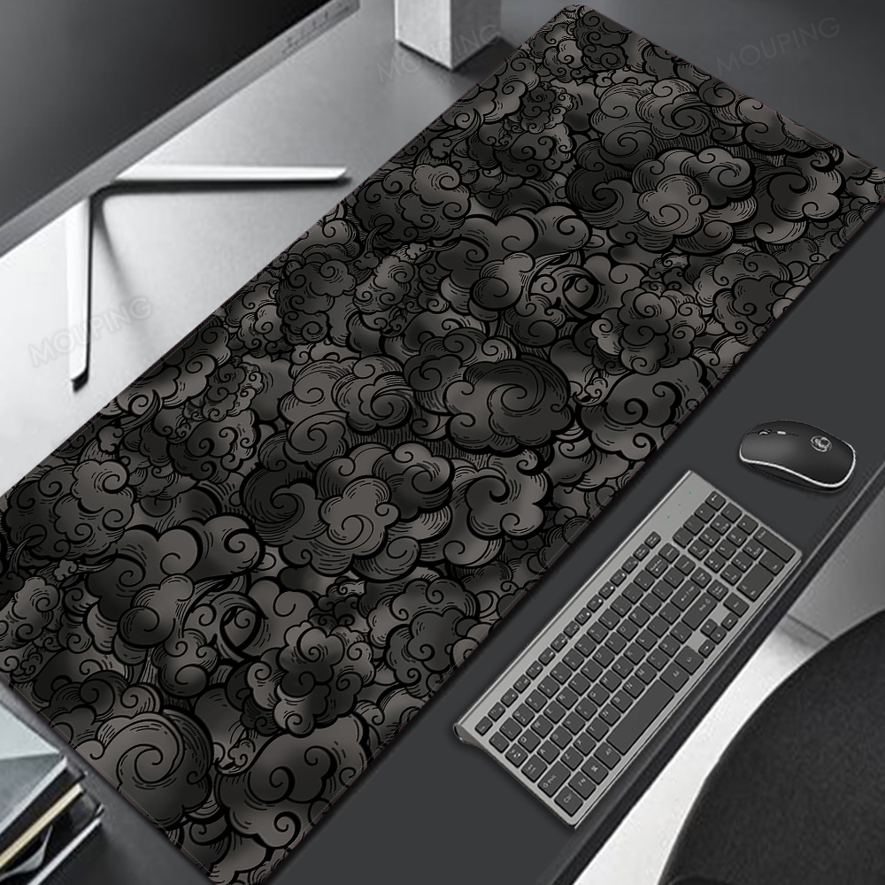 Korean Desk Setup - Japan Clouds Deskmat Black Carpet Large