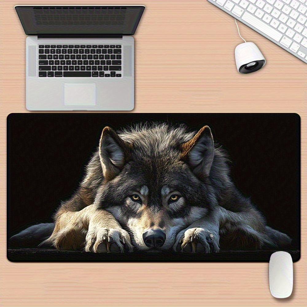 Desk Setup Background - Wild Grey Wolf on Black Background