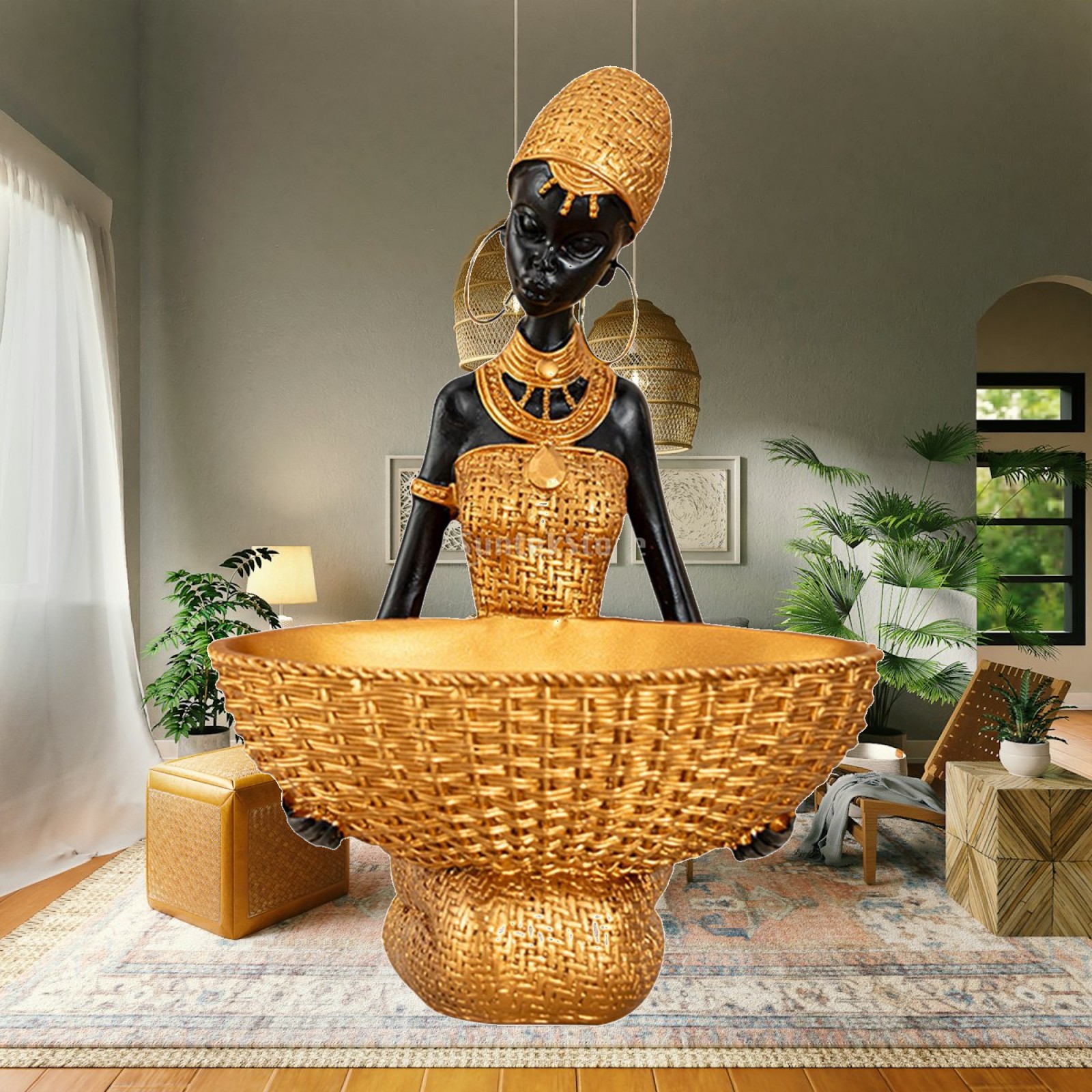Desk Setup Shelf - Luxury African Woman Statue Resin Tray