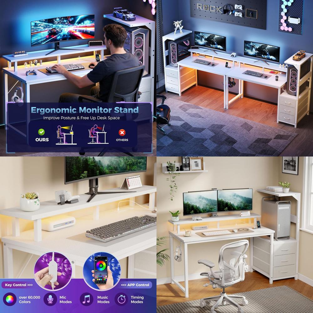 Desk Setup L Shaped - White 52 L-Shaped Gaming Desk with