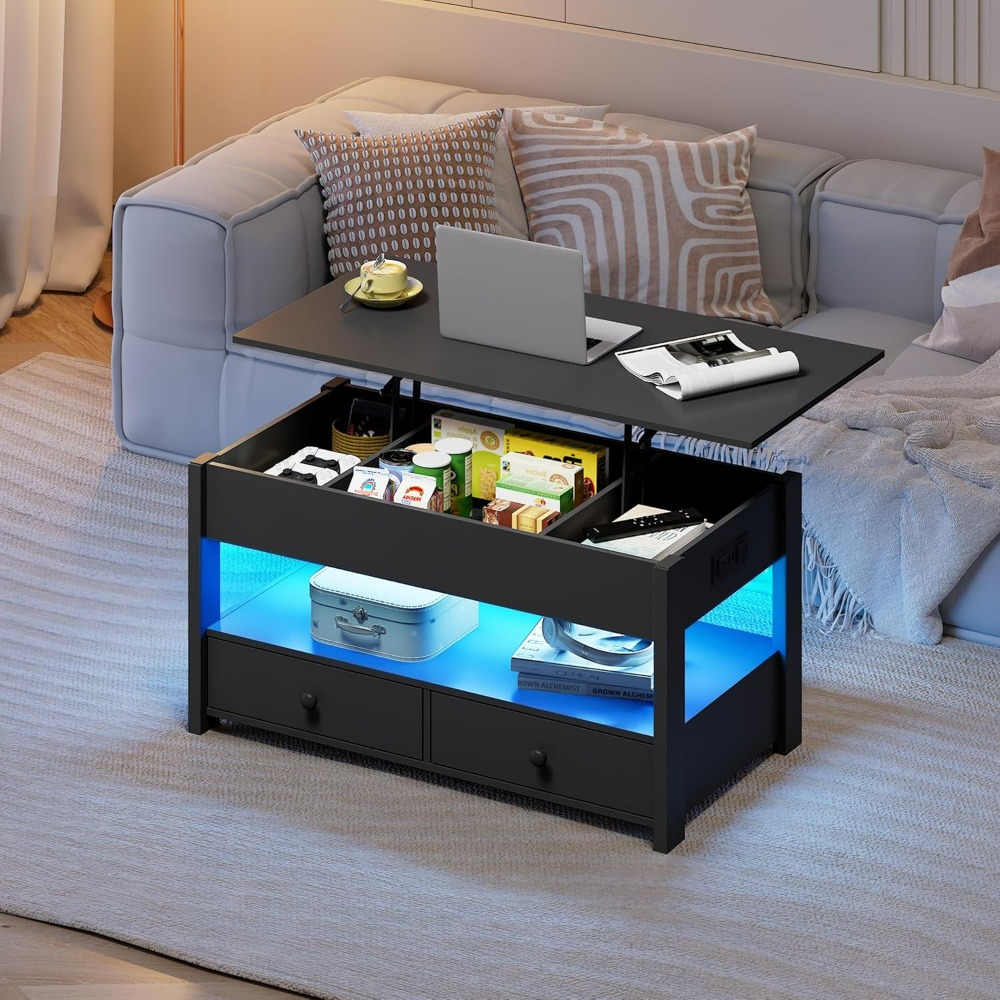 WLIVE Black Lift Top Coffee Ta - Desk Drawer Unit reseña y precio