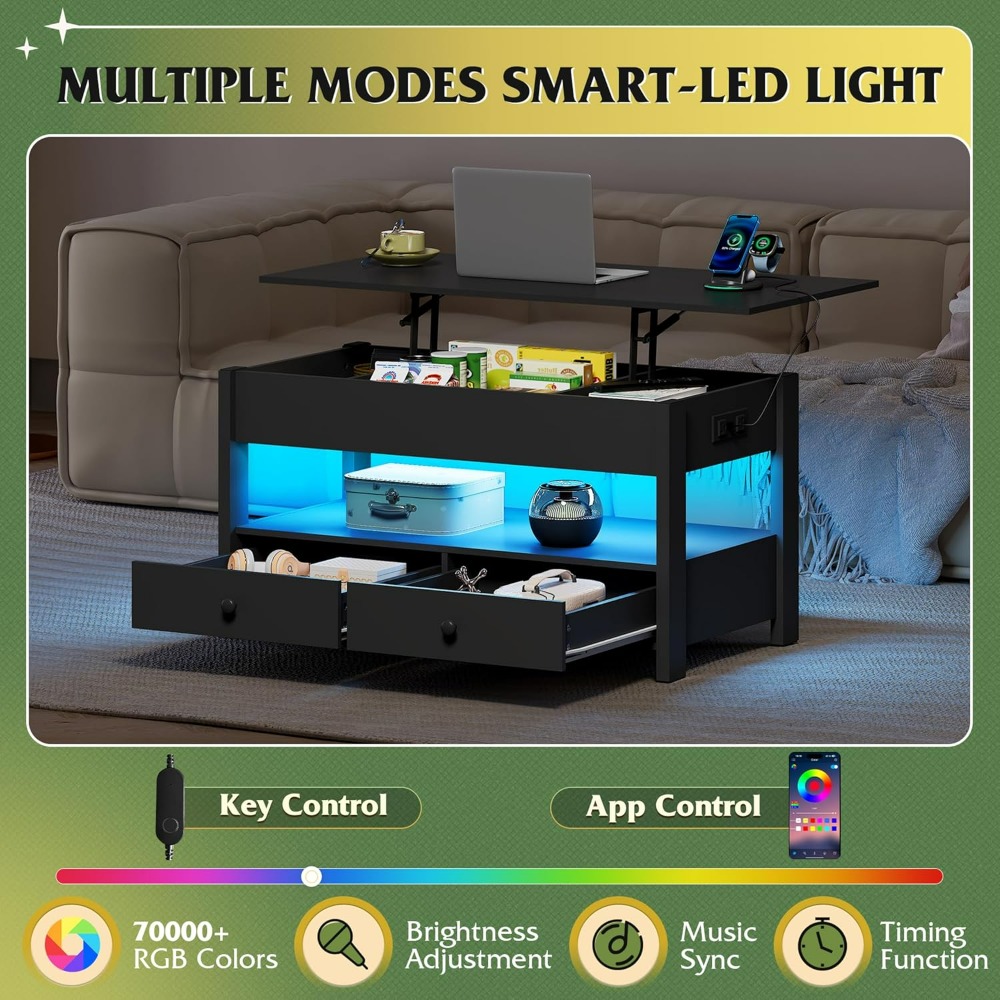 WLIVE Black Lift Top Coffee Ta - Desk Drawer Unit reseña y precio