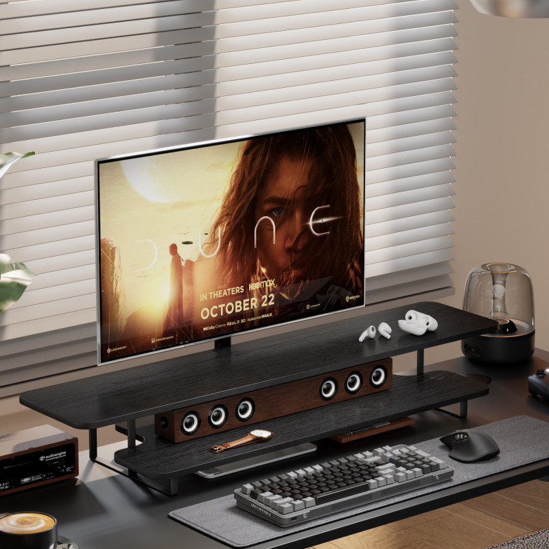 Walnut Finish Monitor Stand Ri - Desk Setup With Laptop And Monitor reseña y precio