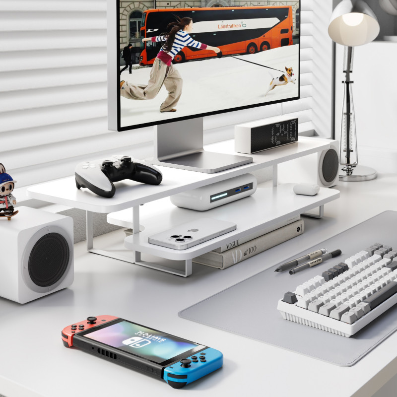 Walnut Finish Monitor Stand Ri - Desk Setup With Laptop And Monitor reseña y precio