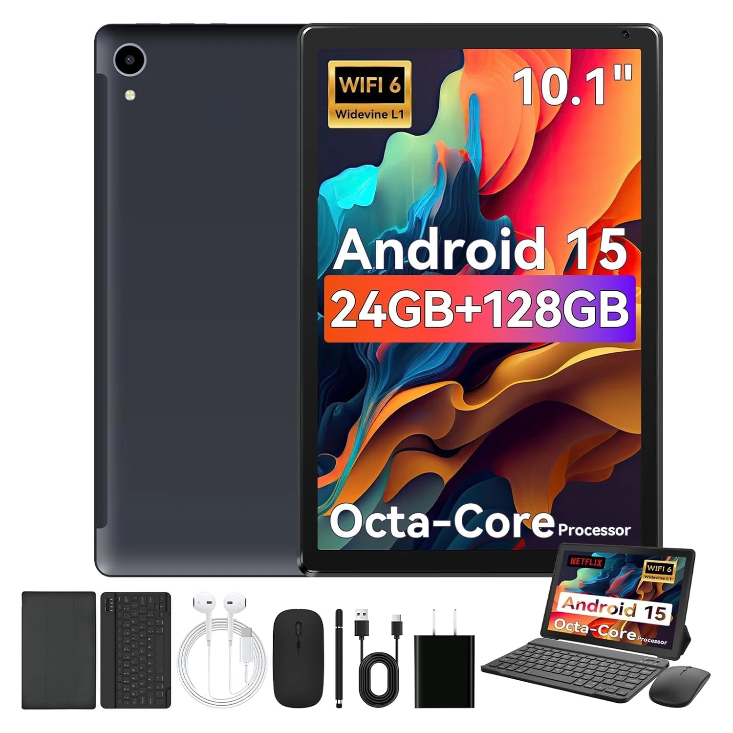 URAO 10 Inch Android 15 Tablet - Desk Setup Keyboard reseña y precio