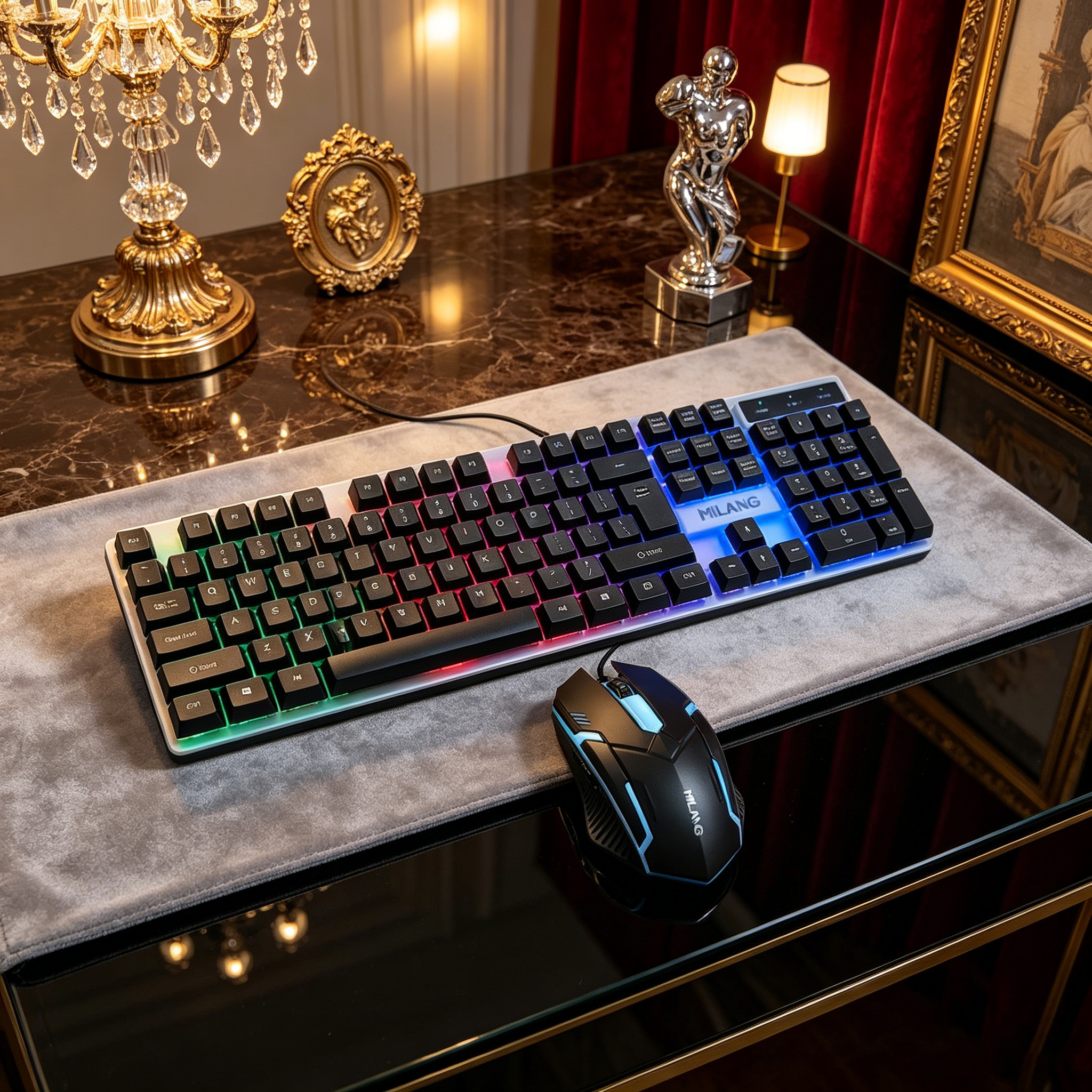 Wired RGB Backlit Keyboard Mou - Desk Setup Ergonomics reseña y precio