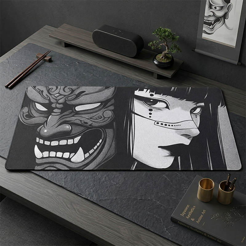 Japanese Oni Mask Anime Mouse  - Desk Setup Black And White reseña y precio