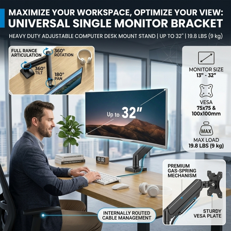 Universal Single Monitor Arm B - Desk Setup Ergonomics reseña y precio