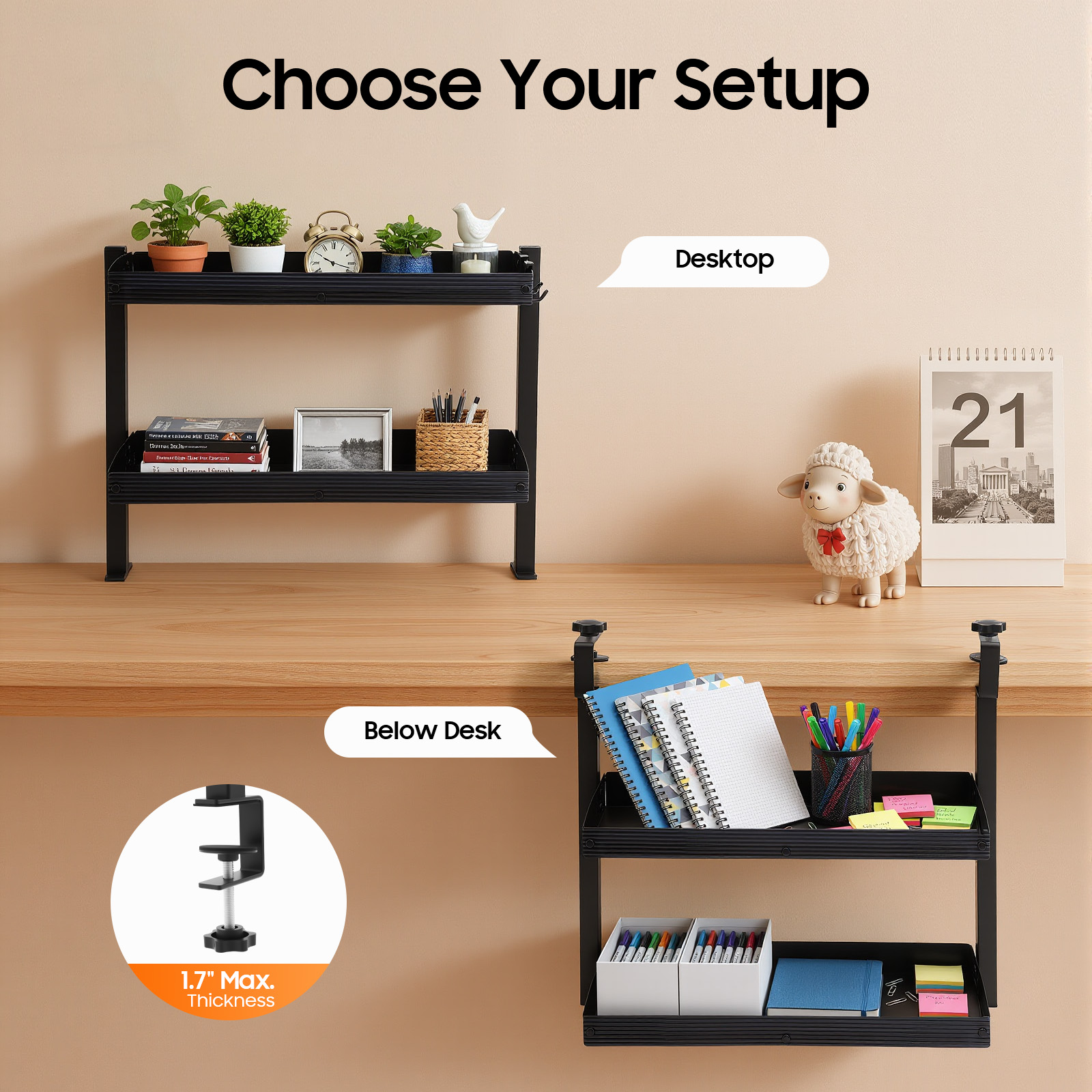 Clamp-on Desk Shelf,Desktop or - Desk Setup Shelf reseña y precio