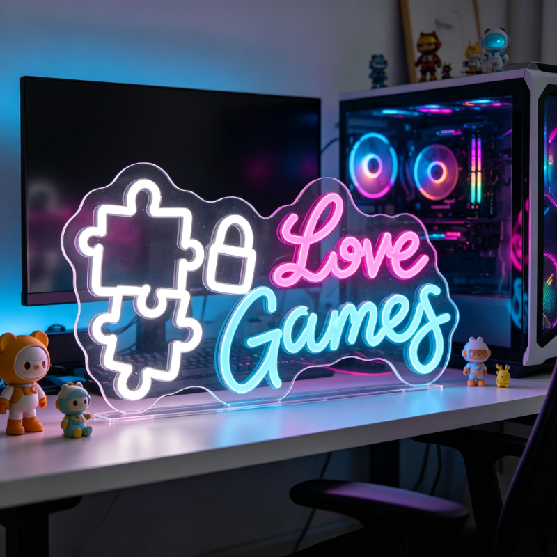 Love Games Neon Sign LED Gamin - Desk Setup Videos reseña y precio