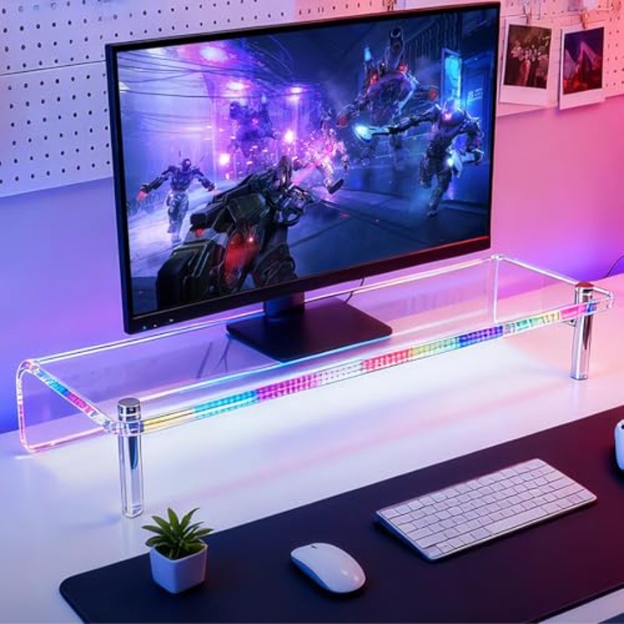 Acrylic Monitor Stand with WRG - Desk Setup With Laptop And Monitor reseña y precio