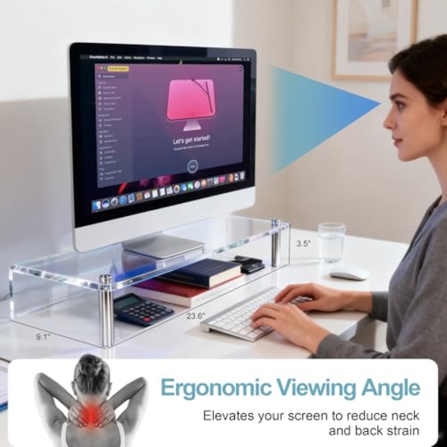 Acrylic Monitor Stand with WRG - Desk Setup With Laptop And Monitor reseña y precio