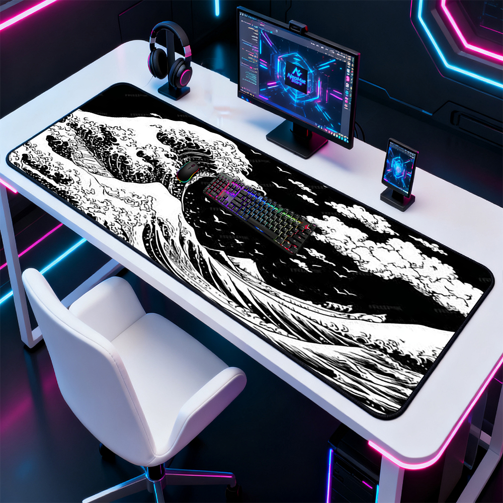 Great Wave Mouse Pad Kanagawa  - Desk Setup Black And White reseña y precio