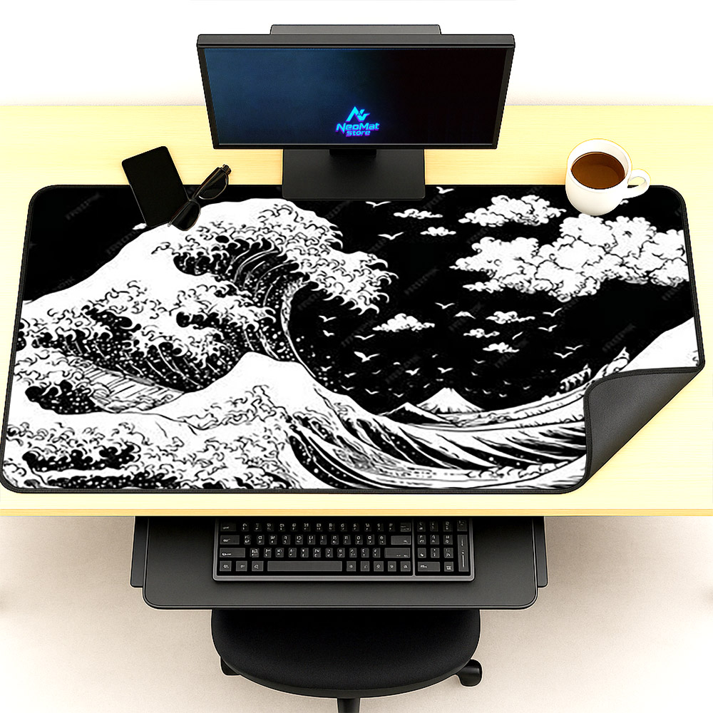Great Wave Mouse Pad Kanagawa  - Desk Setup Black And White reseña y precio