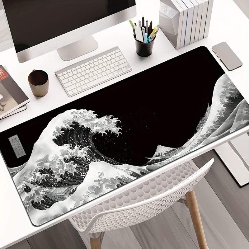 Festive Ukiyo-e Wave Mouse Pad - Desk Setup Black And White reseña y precio