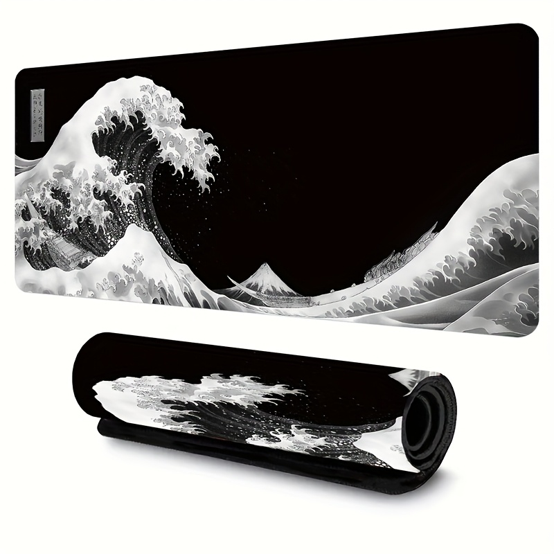 Festive Ukiyo-e Wave Mouse Pad - Desk Setup Black And White reseña y precio