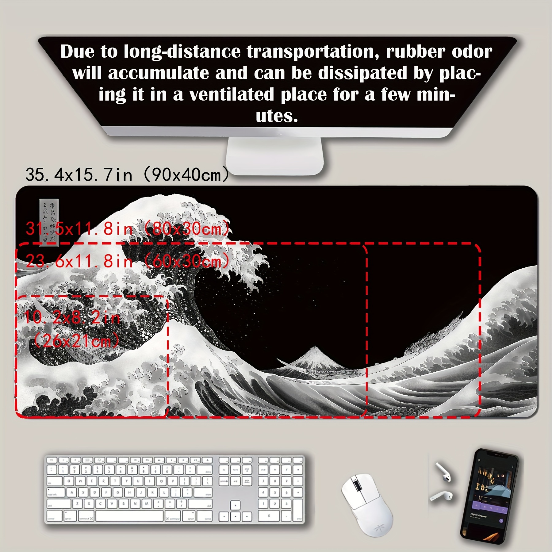 Festive Ukiyo-e Wave Mouse Pad - Desk Setup Black And White reseña y precio