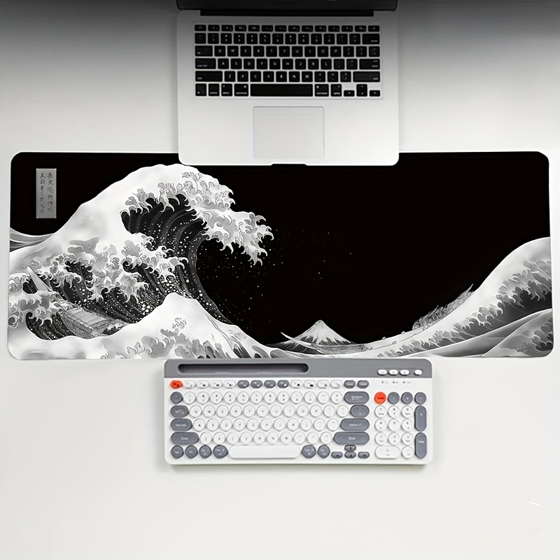 Festive Ukiyo-e Wave Mouse Pad - Desk Setup Black And White reseña y precio