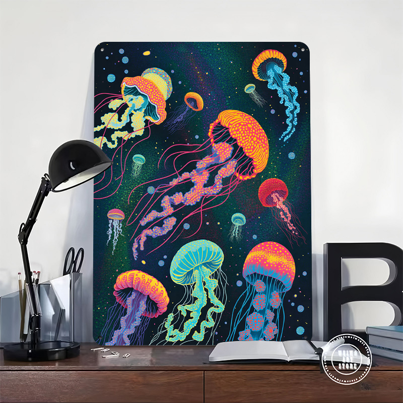 Vibrant Jellyfish in Cosmic Ba - Desk Setup Background reseña y precio