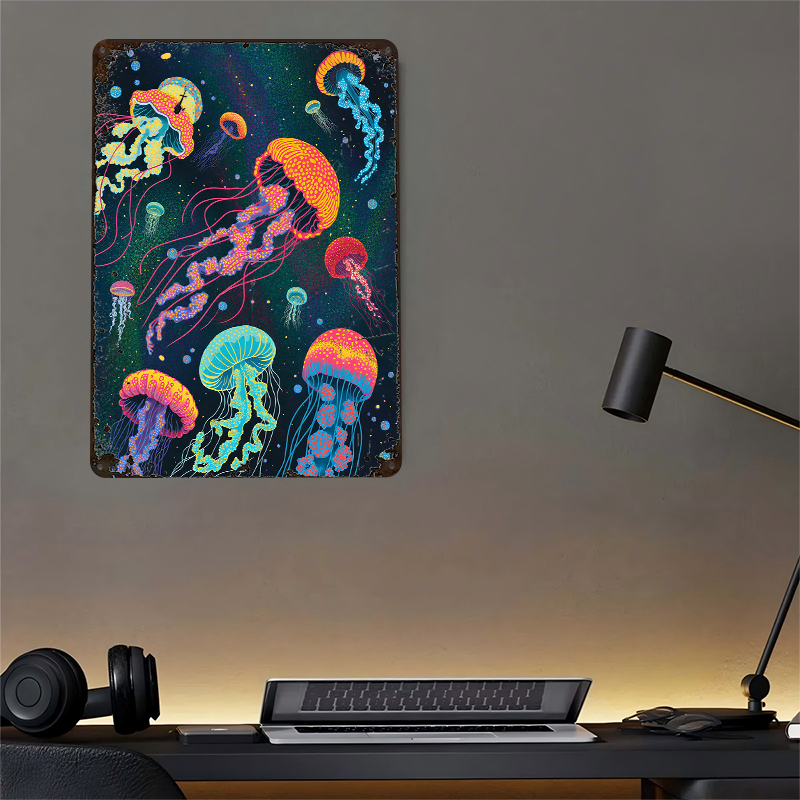 Vibrant Jellyfish in Cosmic Ba - Desk Setup Background reseña y precio