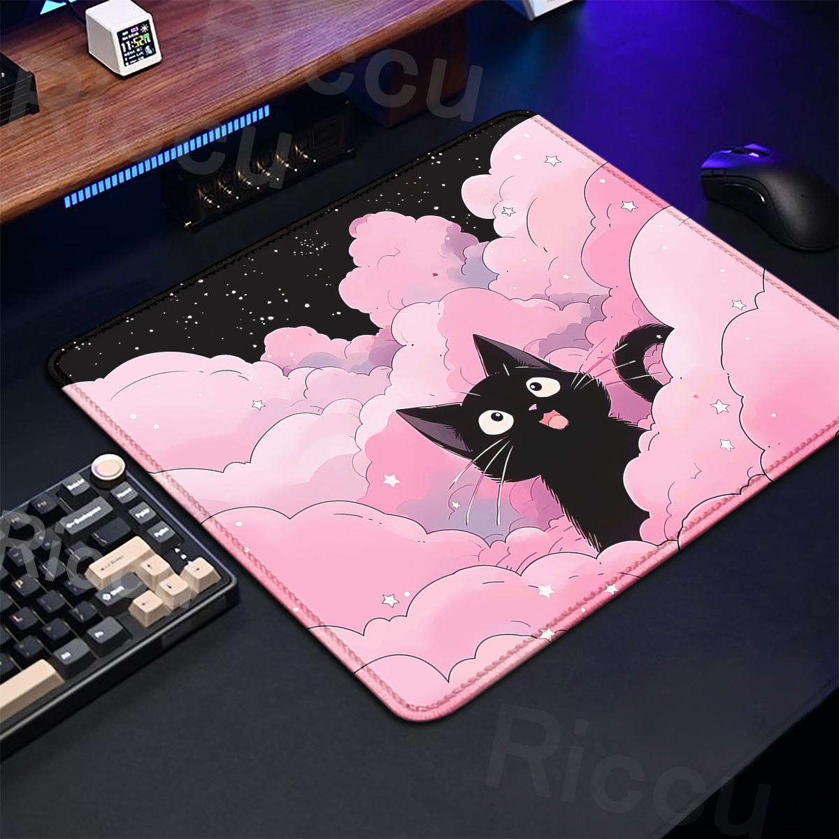 Kawaii Black Cat Mousepad 18x2 - Korean Desk Setup reseña y precio