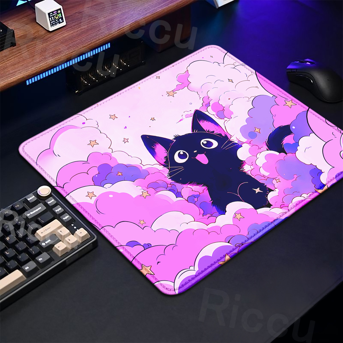 Kawaii Black Cat Mousepad 18x2 - Korean Desk Setup reseña y precio