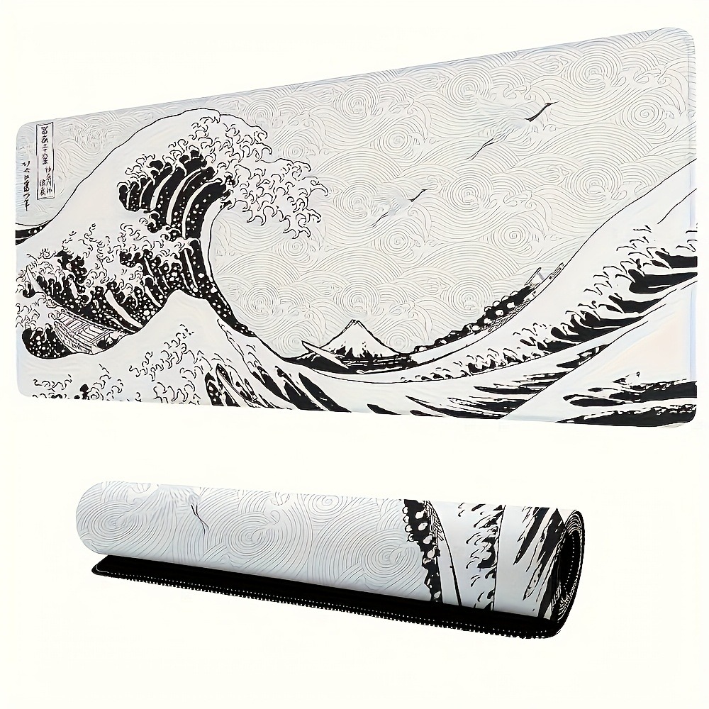 Black White Wave Art Desk Mat  - Desk Setup Black And White reseña y precio