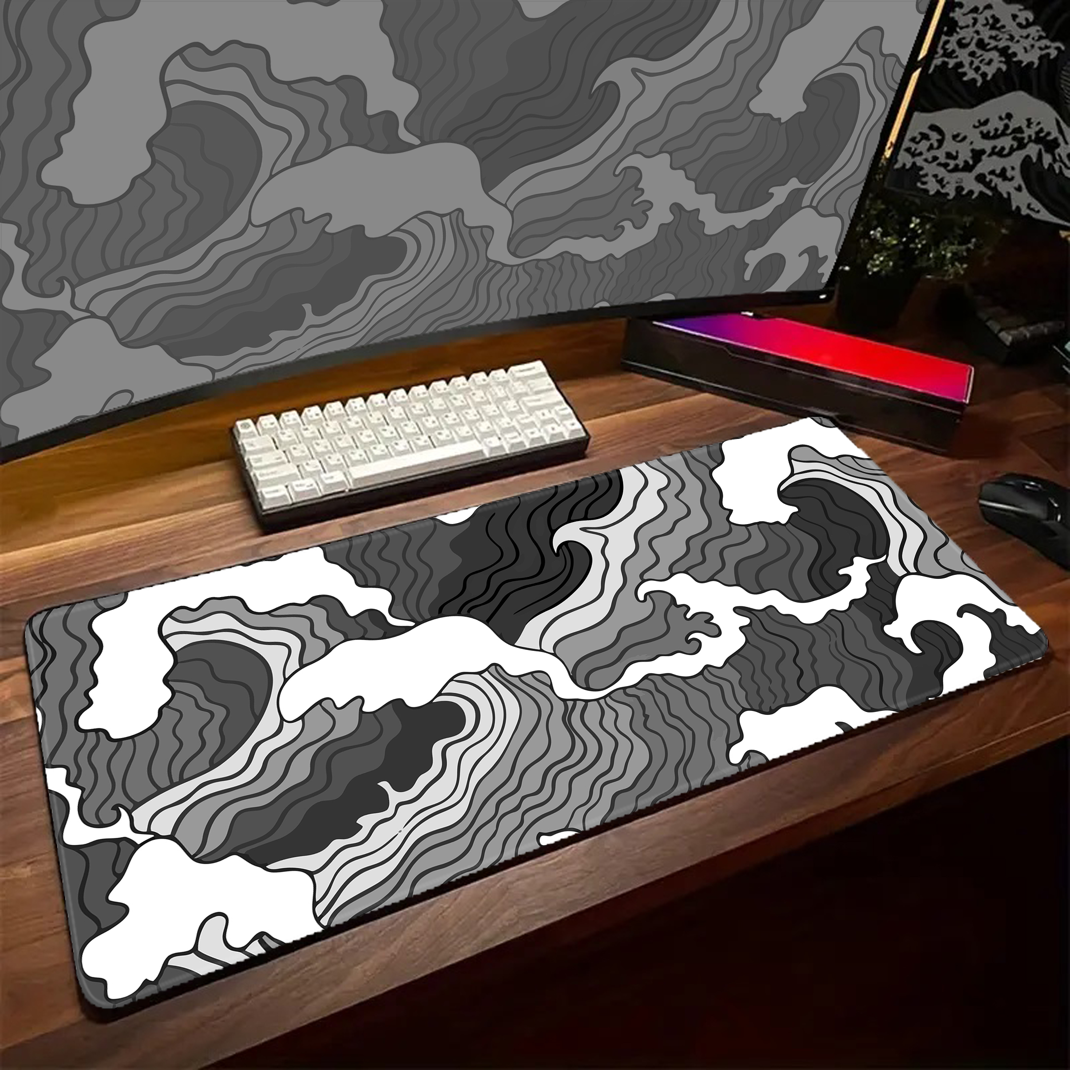 Game Mousepad Large Black and  - Desk Setup Black And White reseña y precio