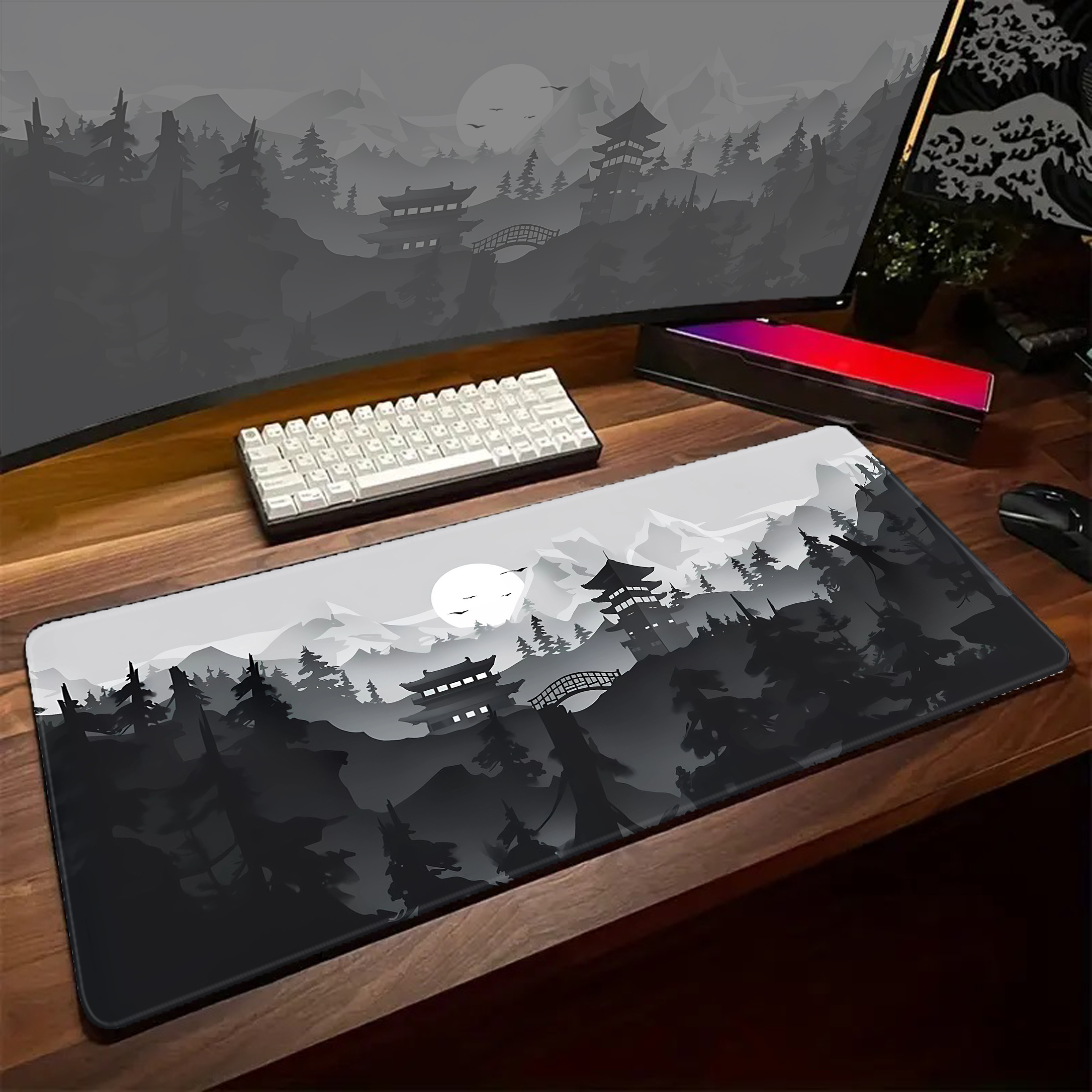 Game Mousepad Large Black and  - Desk Setup Black And White reseña y precio