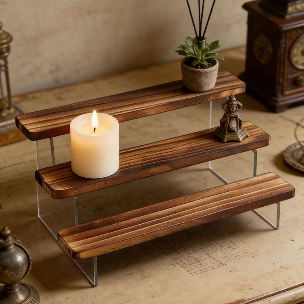 Charred Wooden Step Display St - Desk Setup Shelf reseña y precio