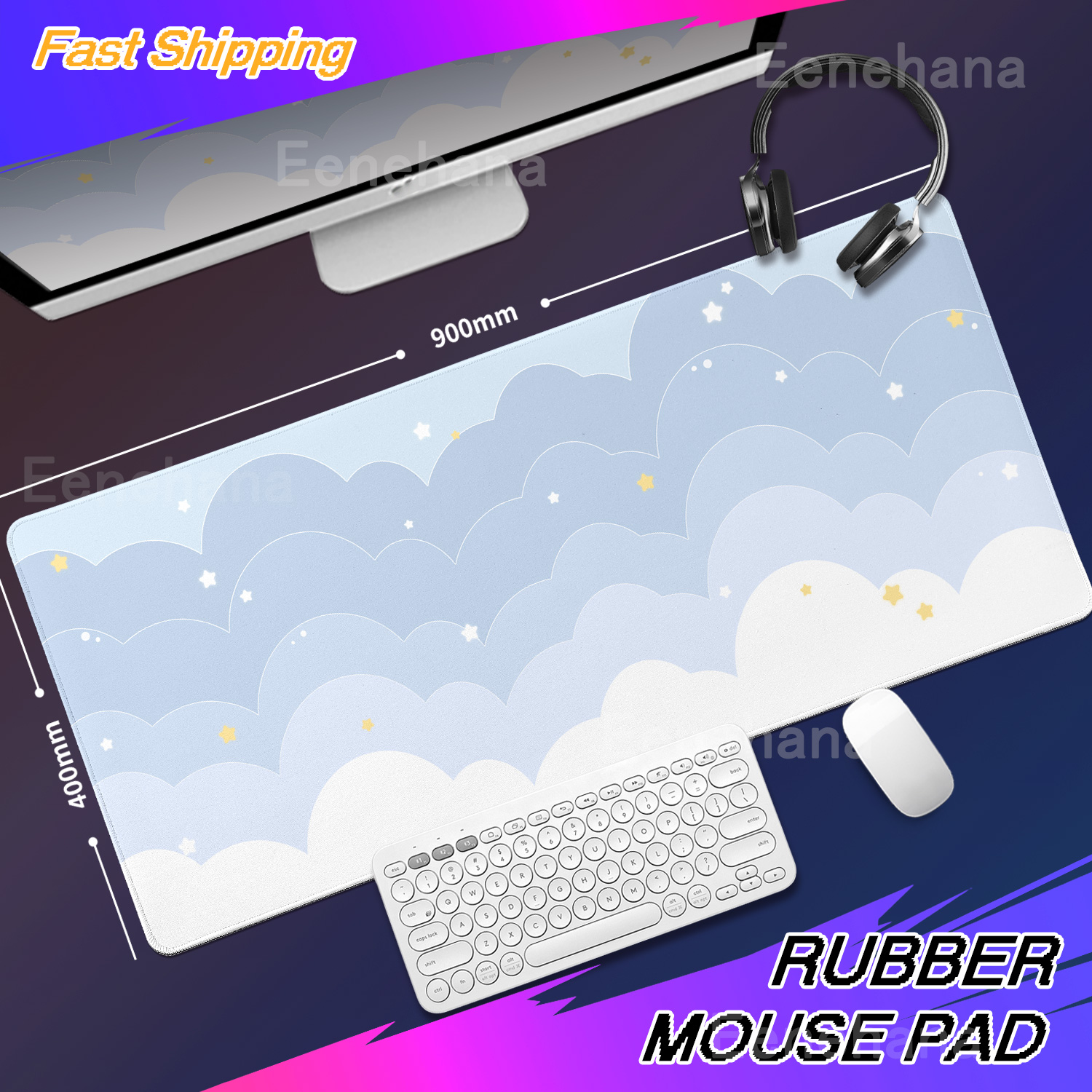 Light Blue Pink Clouds Desk Ma - Korean Desk Setup reseña y precio