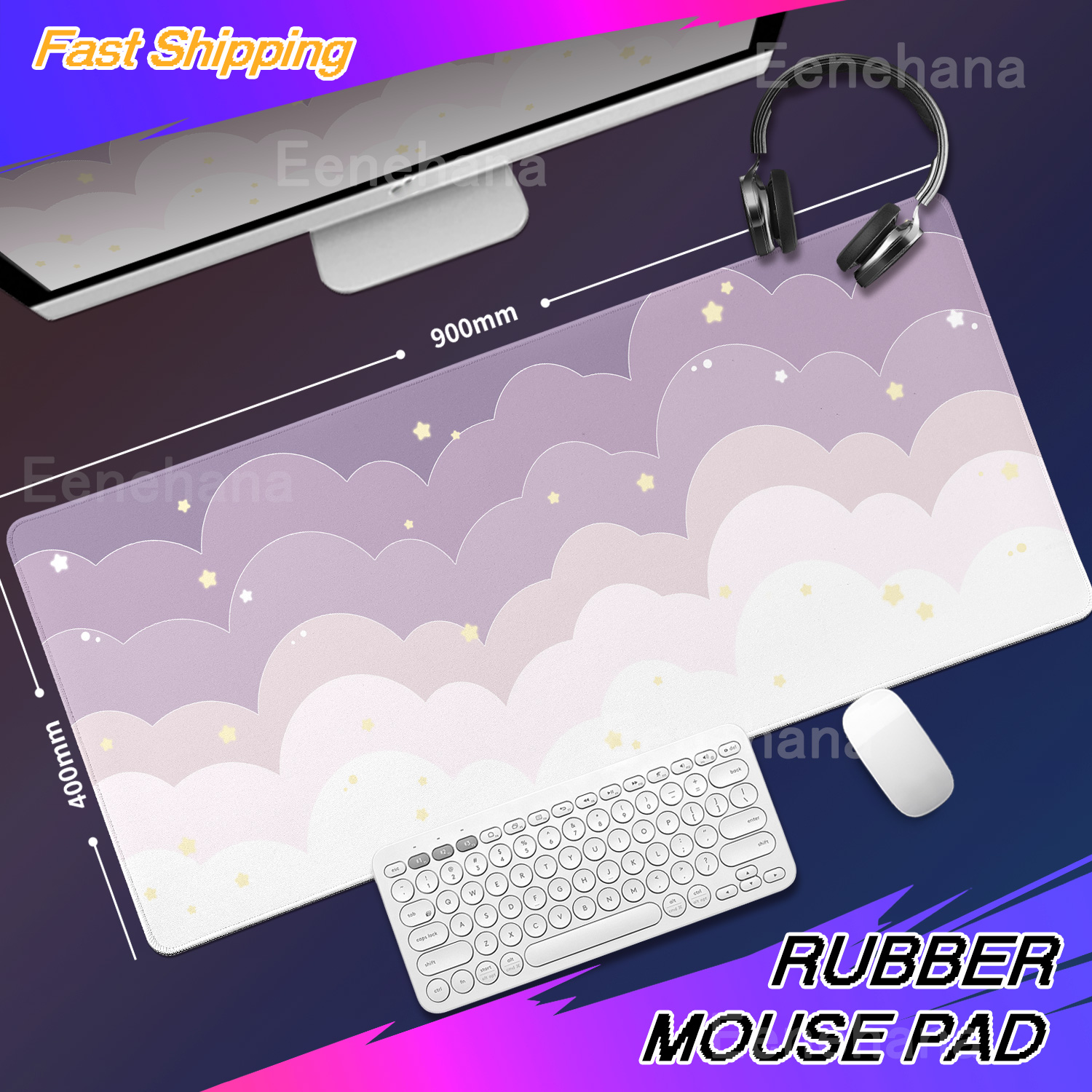 Light Blue Pink Clouds Desk Ma - Korean Desk Setup reseña y precio