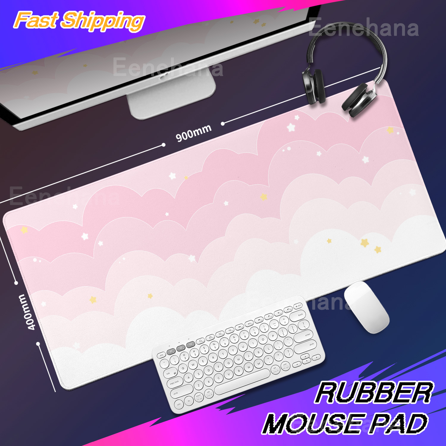 Light Blue Pink Clouds Desk Ma - Korean Desk Setup reseña y precio