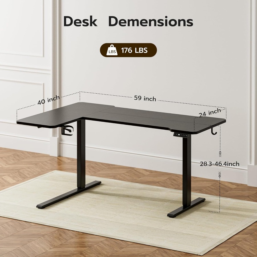 59 Inch L Shaped Adjustable He - Desk Setup L Shaped reseña y precio