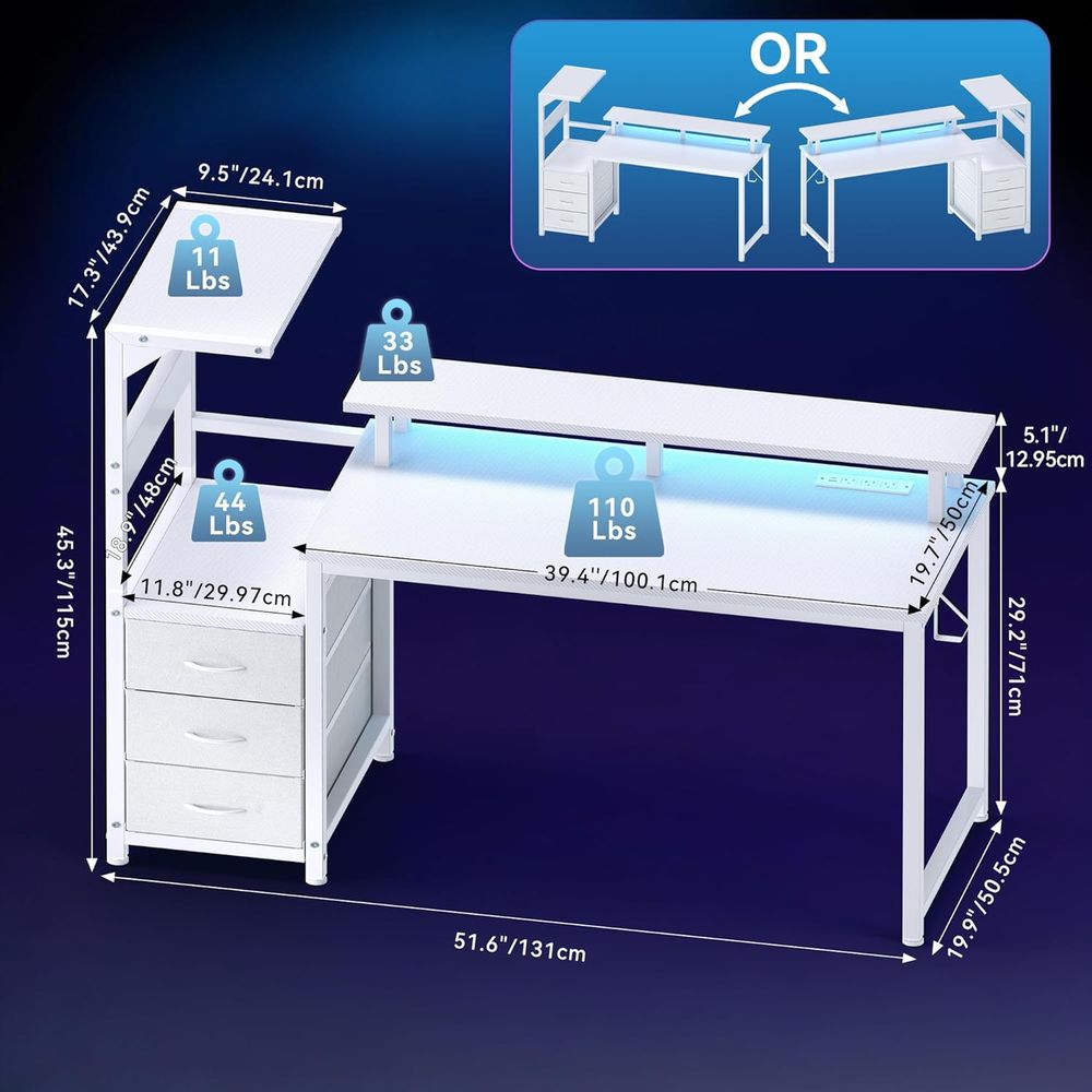 White 52 L-Shaped Gaming Desk  - Desk Setup L Shaped reseña y precio